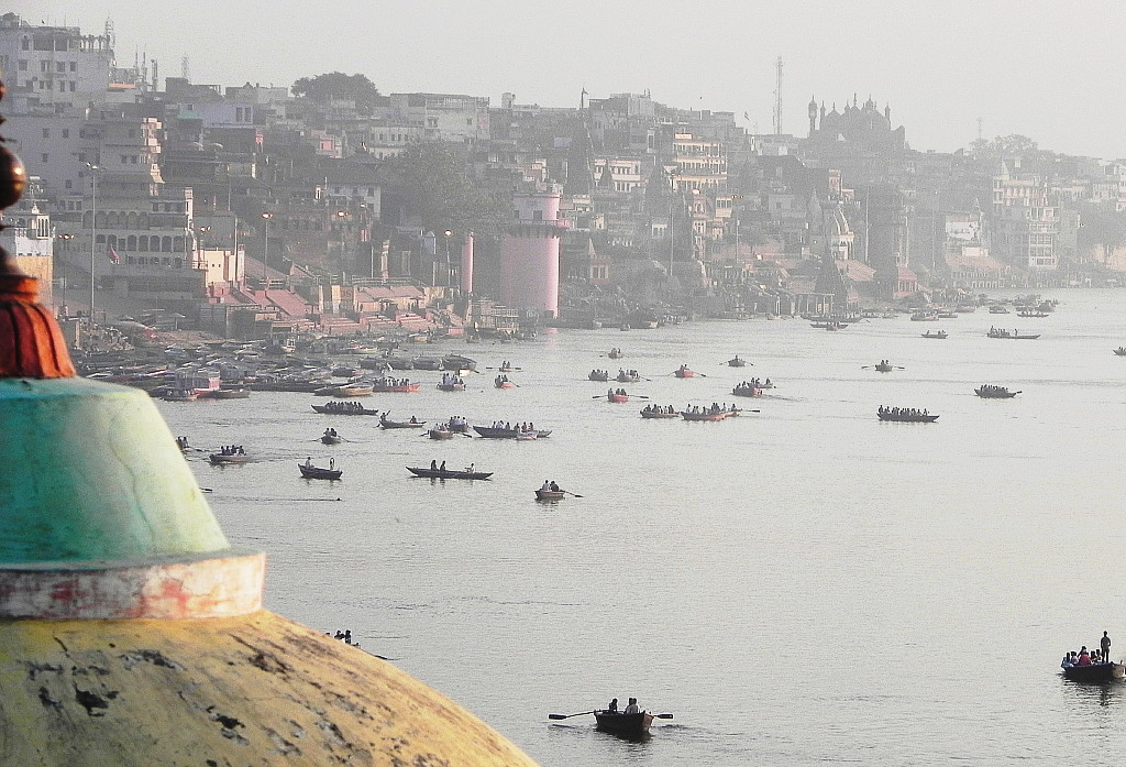 Boats on the Ganges in the morning.