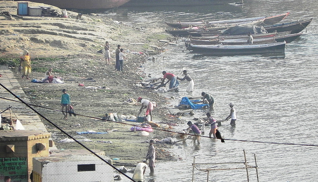 Washing clothes in Varanasi.